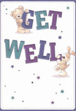 An uplifting wave of kindness washes through this delightful get well card-perfect for sharing the communal care that blossoms throughout Byfleet. Central to the illustration, a lovable teddy bear and a sprightly puppy-each rendered with a softness that mirrors the texture of petals-balance atop, and beside, exuberant letters spelling 'Get Well'. Their joyful postures and gentle smiles are framed by a scatter of starlit bursts in twilight shades of blue and purple, reminiscent of peaceful nights along Byfleet's winding lanes. The confident message, set in a harmonious mix of indigo and teal, rises boldly from a creamy white background, its vibrant presence matched only by the lovingly detailed fur of the animal friends. In every element, this card communicates comfort, encouragement, and the personal warmth at the heart of local Byfleet gestures-making it an ideal companion for a get well bouquet delivered with care by your trusted florists. The mood sparkles with sincerity and optimism, inviting the recipient into a gentle, healing embrace unique to the village of Byfleet.